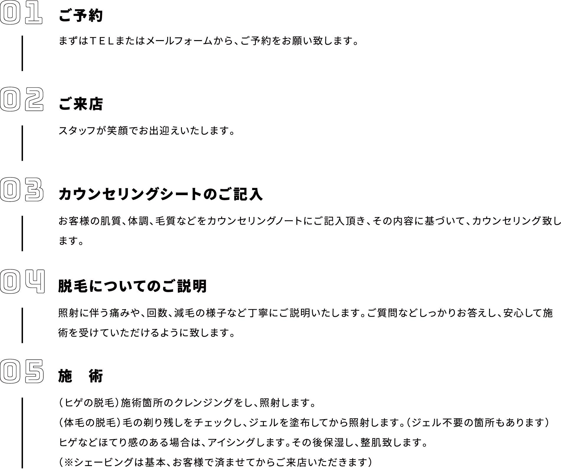 来店から脱毛まで